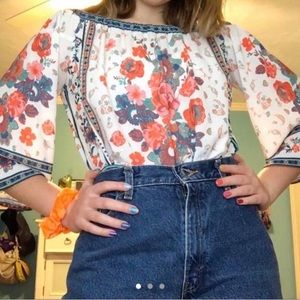 Baroque style off the shoulder floral shirt